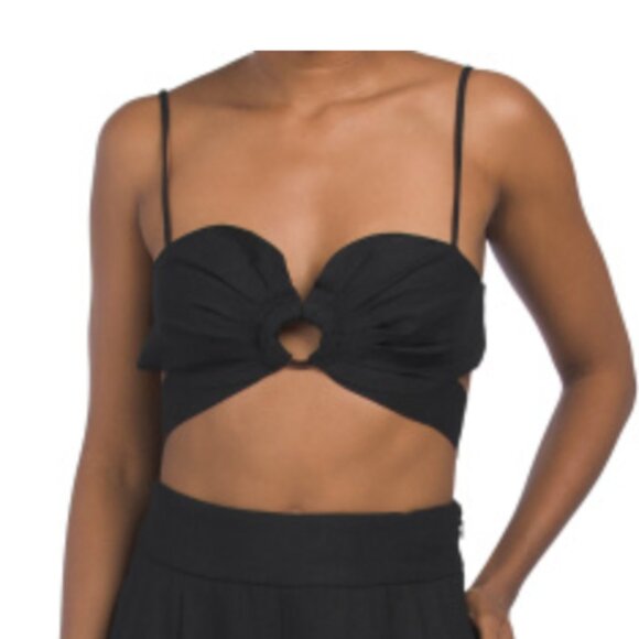 7 for all Mankind Linen Blend Tie Back Crop Top - Picture 1 of 3